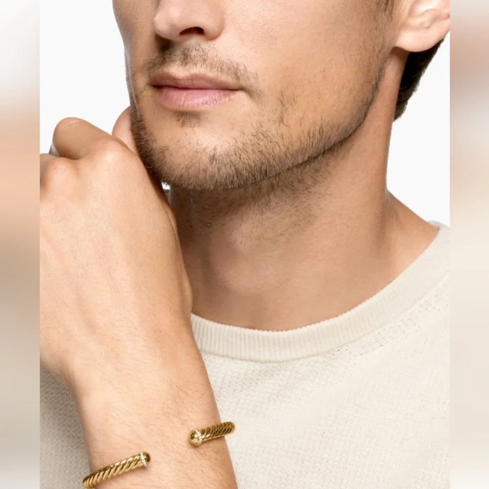 SOLD 18K David YurmanYG Double Cable 68 Diamond Heart Cuff Adjustable Bracelet - Picture 6 of 7